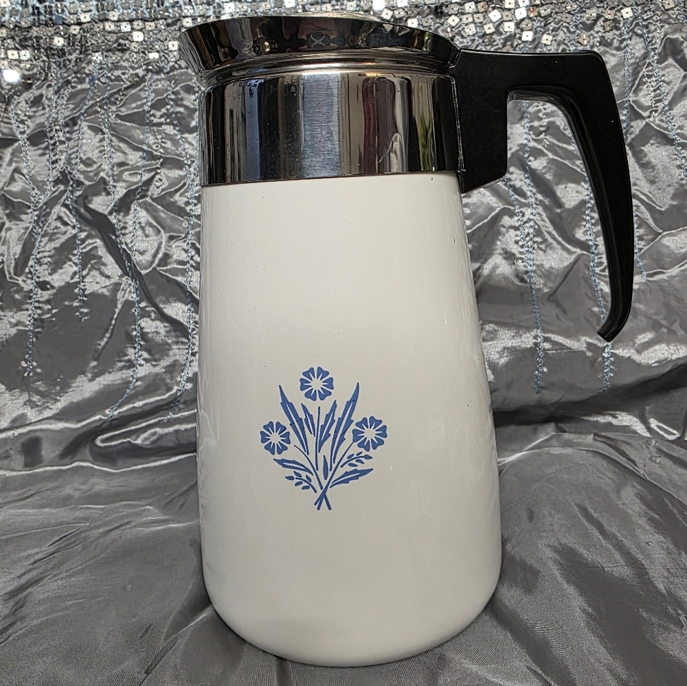 Corningware White Carafe with Blue Floral Motif